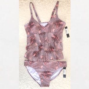 🆕 Nicole Miller Womens Bathing Suit 3X Mauve Two Piece Tier Tankini Swimsuit